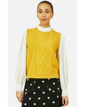 Yumi' Cable Knit Sleeveless Sweater - Yellow