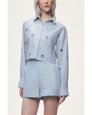 Nocturne Stone Detail Crop Shirt - Blue