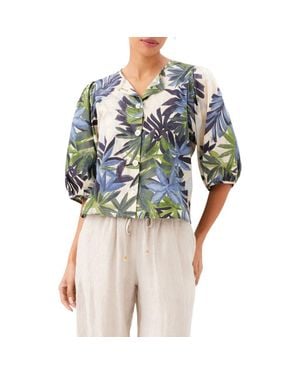 Karen Kane Puff Sleeve Button-Up Shirt - Blue
