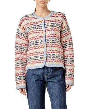 English Factory Textured Stripe Wool Blend Jacket - Blue
