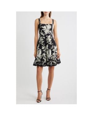 Julia Jordan Embroidered Cotton Fit And Flare Dress - Black