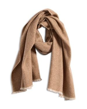 Vince Herringbone Cashmere Fringe Scarf - Natural