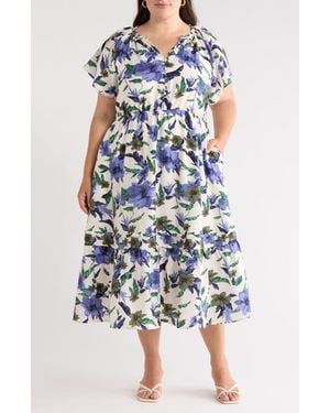 Caslon Flutter Sleeve Tiered Dress - Blue