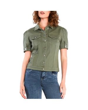 Wash Lab Denim Puff Sleeve Denim Jacket - Green