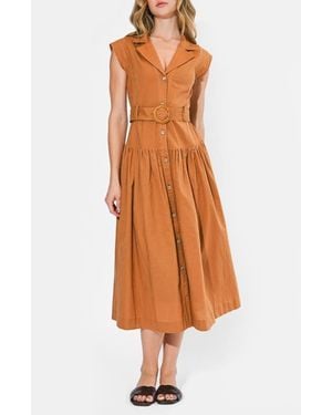 Adelyn Rae Kennedy Belted Midi Shirtdress - Orange