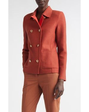 St. John Double Breasted Wool & Cashmere Double Face Twill Coat - Red