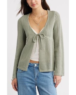 BP. Openstitch Tie Front Cardigan - Green