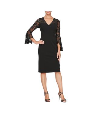 Alex Evenings Embroidered Illusion Bell Sleeve Sheath Dress - Black