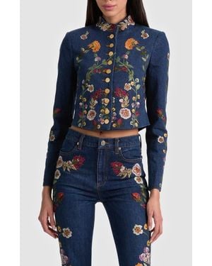 Alice + Olivia Emerson Floral Embroidery Denim Jacket - Blue