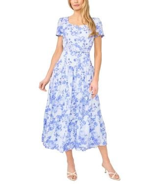 Cece Floral Print Notched Neck Tiered Maxi Dress - Blue