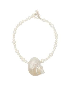 Velvet Luna Natural Pearl Statement Necklace With Seashell Pendant - White