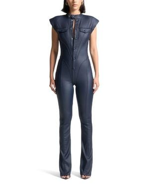 Manière De Voir Annette Wax Coated Denim Jumpsuit - Blue
