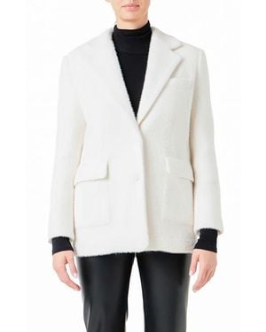 Endless Rose Textured Single Breasted Blazer - White