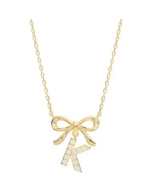 ATHRA LUXE Cubic Zirconia Bow Initial Pendant Necklace - Metallic