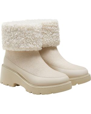 VIVAIA Faux Fur Platform Chunky Wedge Boots - Natural