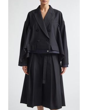 Sacai Double Breasted Suiting & Denim Jacket - Black