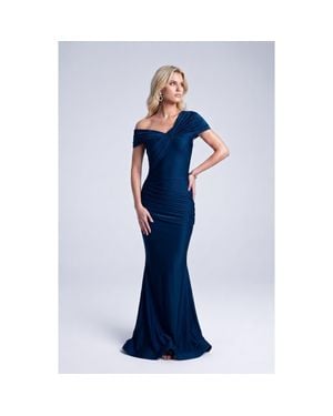 Jessica Angel One Shoulder Twist Ruched Mermaid Evening Gown - Blue