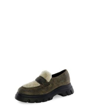 Voile Blanche Twilly Genuine Shearling Lug Sole Loafer - Black