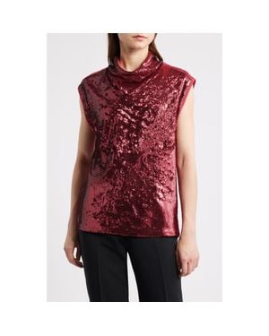 BOSS Sequin Mock Neck Top - Red