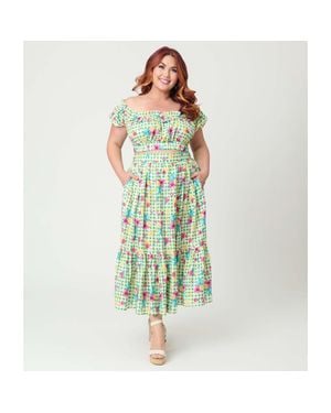 Unique Vintage Plus Size Tiered Midi Skirt - Green