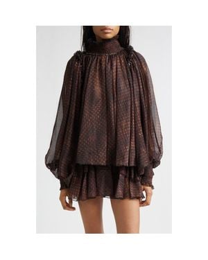 Siedres Serena Metallic Stripe Geo Print Chiffon Top - Brown