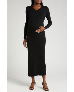 Marion Long Sleeve Maternity/Nursing Sweater Dress - Black