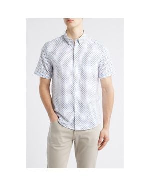 Johnston & Murphy Ditsy Floral Print Short Sleeve Button-Up Shirt - Blue