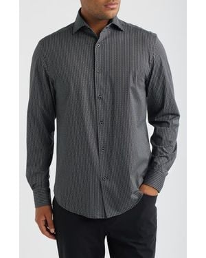 Bugatchi Devon Ooohcotton Geometric Button-Up Shirt - Black