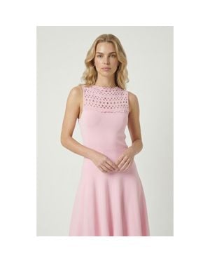 Modenaire Sleeveless High Neck Eyelet Midi Dress - Pink