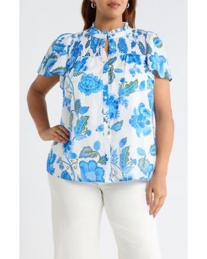 Sugarlips Samian Floral Romy Mock Neck Top - Blue