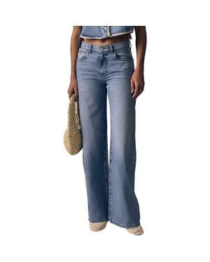 Le Jean Crochet Trim Mid Rise Column Jeans - Blue