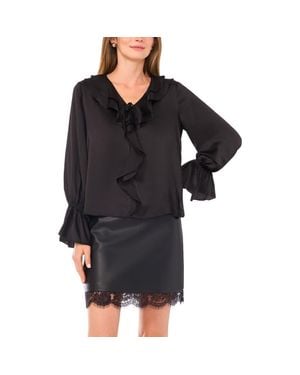 Vince Camuto Ruffle Detail Textured Top - Black