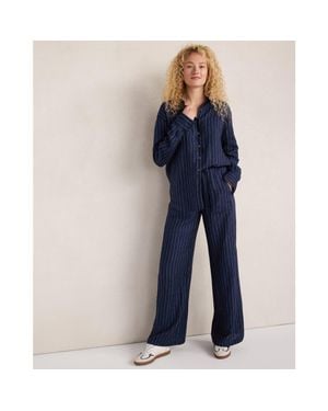 Haven Well Within Délavé Linen Pinstripe Wide Leg Pants - Blue