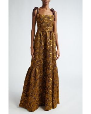 Lela Rose Sunflower Brocade Gown - Brown