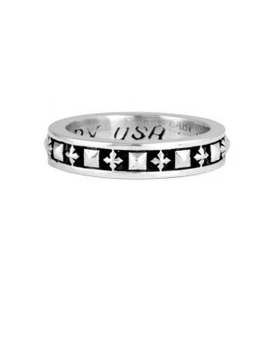 King Baby Studio Stackable Studded Ring With Mb Crosses - Black