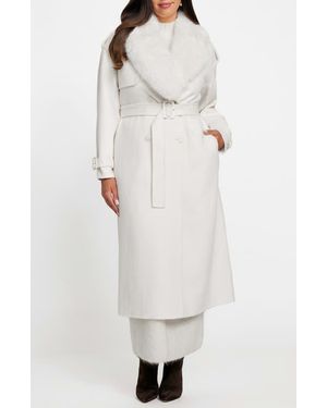 Marciano Ella Faux Fur Collar Double Breasted Coat - White