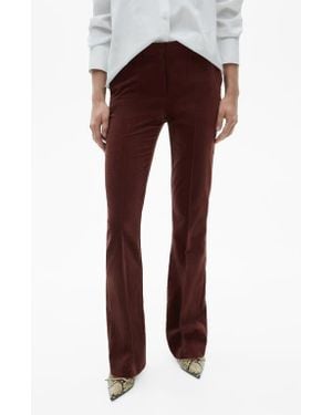 Mango Pleated Velvet Straight Leg Pants - Red