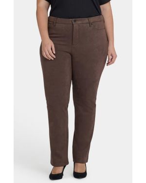 NYDJ Marilyn High Waist Straight Leg Faux Suede Pants - Brown