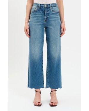 DAZE Pleaser High Waist Raw Hem Crop Jeans - Blue