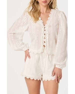 Astr Leah Tie Front Eyelet Top - Natural