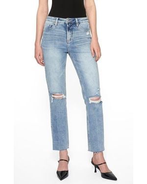 Bayeas High Waist Ripped Straight Leg Jeans - Blue