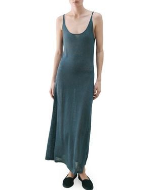 Mango Linen Blend Midi Dress - Green