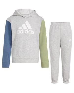adidas Kids' Colorblock Fleece Hoodie & Sweatpants Set - Gray