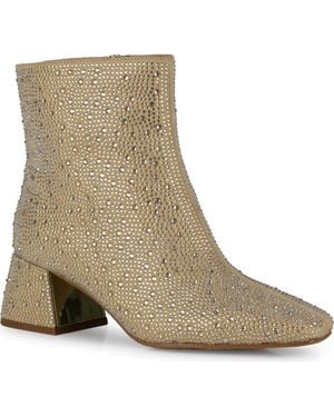 Lady Couture Rhinestone Block Heel Bootie - Brown