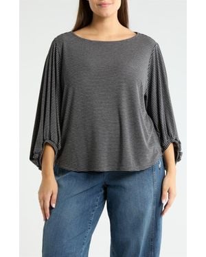 Wit & Wisdom Stripe Balloon Sleeve Knit Top - Gray