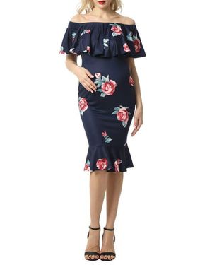 Kimi + Kai Shyna Off The Shoulder Maternity Dress - Blue