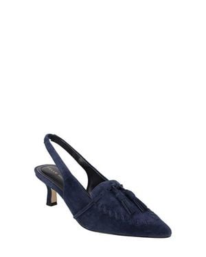 Pelle Moda Kesia Slingback Pointed Toe Kitten Heel Tassel Loafer Pump - Blue