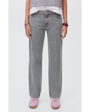 MANGO TEEN Rhinestone Straight Leg Jeans - Gray