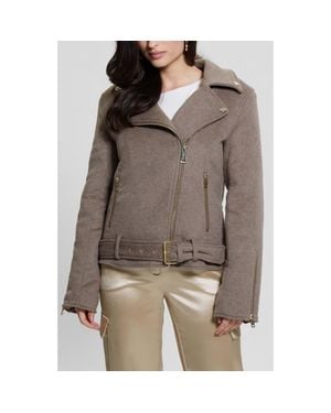 Guess Nancy Moto Jacket With Removable Faux Fur Collar - Brown