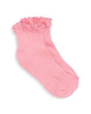 Stems Ruffle Cotton Blend Quarter Socks - Pink